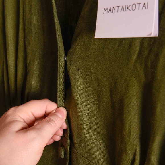 Green linen sundress - handmade by seamstress (Mantaikotai on Etsy) 14/16 XL - Picture 8 of 10